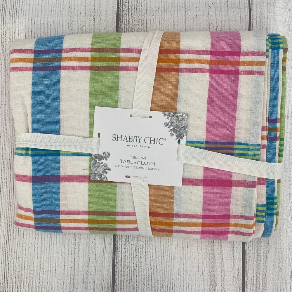 Shabby Chic Tablecloth 60x120 Multi Color Plaid Pink Blue Cotton Spring Boho